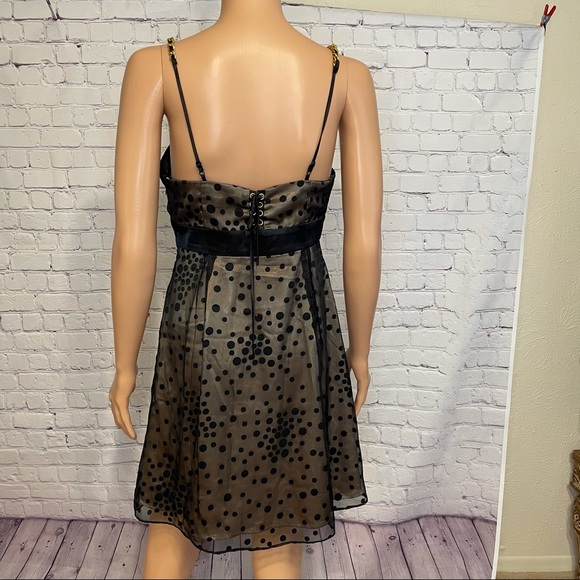 GUESS Little Black Polkadot Dress w/ Gold Chains size small cocktail - Picture 5 of 11